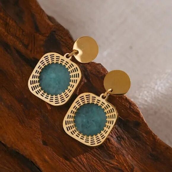 ⭐️New 18k gold plated natural stone dangle earrings - Picture 9 of 11